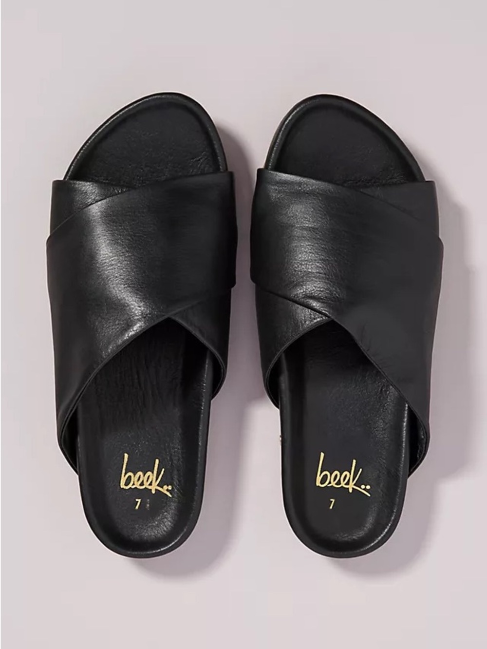 Beek Kia Kea Crossover Leather Sandals Slides Slip On Wide Straps Black 7